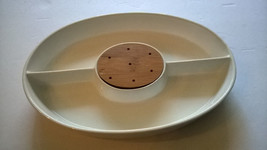 White Essentials Oval Sectioned Appetizer Tray with wood Toothpick Holder Center - £20.58 GBP