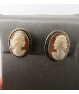 Naomi 10K GF Cameo Earrings Genuine Shell Carved Oval Screw Back Vintage... - $24.99