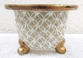 Japanese Neofinetia Orchid Pot Hand Painted Cream White Gold 2 3/4&quot; Tall - £79.93 GBP