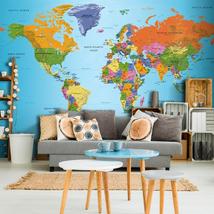 Tiptophomedecor Peel and Stick World Map  Wallpaper Wall Mural - World Map Colou - £46.98 GBP+