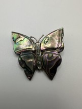 Vintage ALPACA SILVER Mother of Pearl Butterfly Brooch 1 5/8&quot; - £19.84 GBP