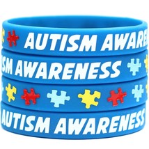 50 Adult 50 Child Autism Awareness Wristbands - Debossed Color Filled Silicone B - £38.68 GBP