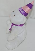 Solid White Plush Bear With Purple Bow Purple Pink Happy Birthday Hat image 4