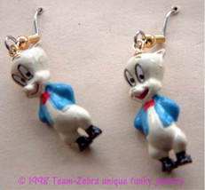 Funky Porky Pig EARRINGS-Looney Tunes Bugs Bunny Toy Mini Figure Costume Jewelry - £5.45 GBP
