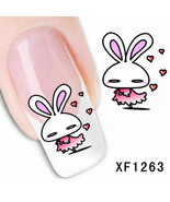 Nail Art Water Transfer Sticker Decal Stickers Pretty Rabbit Pink White ... - $3.09