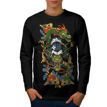 Wellcoda Dragon Face Japan Mens Long Sleeve T-shirt, Dragon Graphic Design - £18.32 GBP