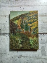 Vintage Handpainted Miniature Dollhouse Oil Painting Fall Pathway MM Brown 1968 - £51.11 GBP