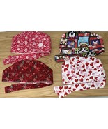 Lot of 4 Elastic Tie Scrub Caps- Christmas, Winter, Valentines Day, Snow - $19.80