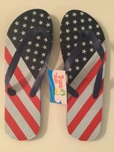 July 4th flip flops Size 9  10 patriotic flag shoes thongs stars stripes... - $7.59