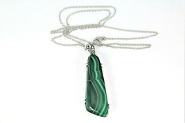 Malachite Pendant with 24 inch Necklace REAL SOLID .925 STERLING SILVER 26.9 g - £235.01 GBP