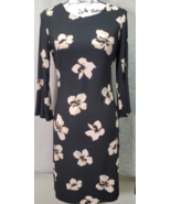 Tommy Hilfiger Sheath Dress Women&#39;s Size 2 Black Floral Long Sleeve Back... - £29.31 GBP