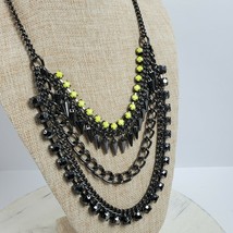 Vintage BOHO Metal Chain STATEMENT Necklace Chandelier Yellow Gray 21&quot; Long - $23.56