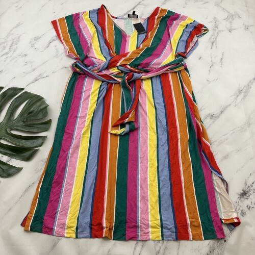 Primary image for Eloquii Womens Rainbow Colorful Stripe Midi Dress Plus Size 22 New Flaw Draped