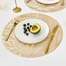 Round Pressed Vinyl Placemats 6 pack Metallic Place Mat Laminated Leaf Placemats - £24.81 GBP