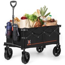Navatiee Collapsible Folding Wagon, Wagon Cart Heavy Duty Foldable with Two D... - £136.35 GBP