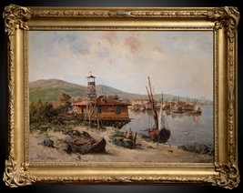 View Coastal in Port of Toulon 19th century Russian Oil painting by A. Beggrov - £22,411.14 GBP