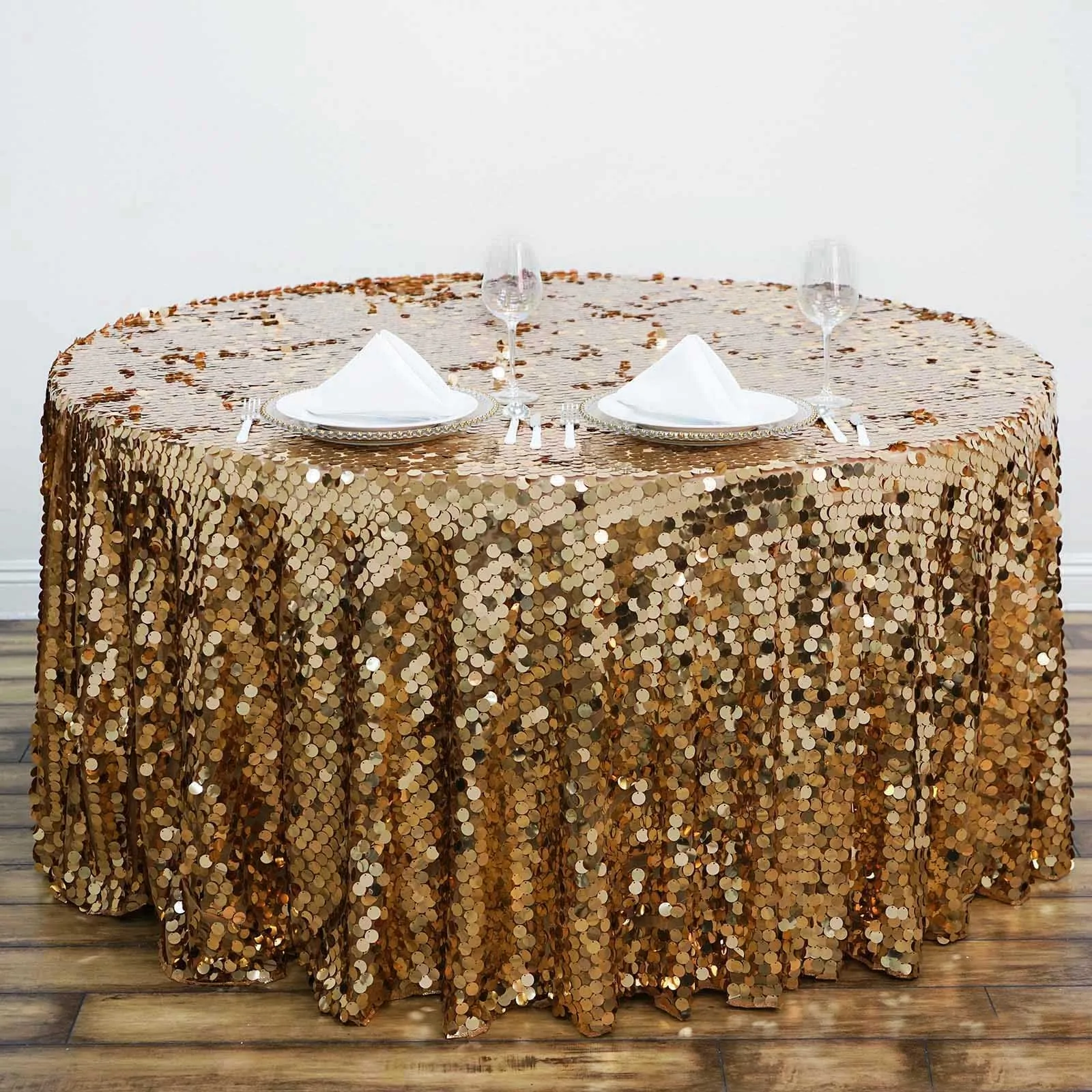 Gold - 120&quot; Big Payette Sequin Round Tablecloth For Wedding Banquet Party - $131.18