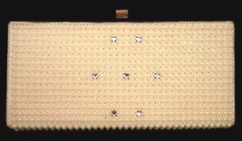 Vintage RETRO Purse  Ivory Plastic Pearl  Rhinestone Embellished Clutch ... - $32.98