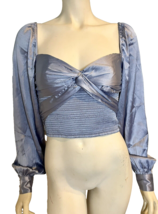 NWT Urban Outfitters Blue Long Sleeve Sweetheart Neck Cropped Top Sz S - $33.24