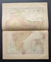 Antique Original 1890 INDIA Hunt &amp; Eaton Colored Map 13x11 ~ Fisk &amp; Co. - £39.12 GBP