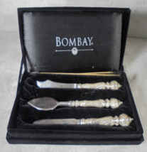Vintage Bombay Silverware Box 3 Piece Silver Serving Piece Set Velvet Case - $39.48