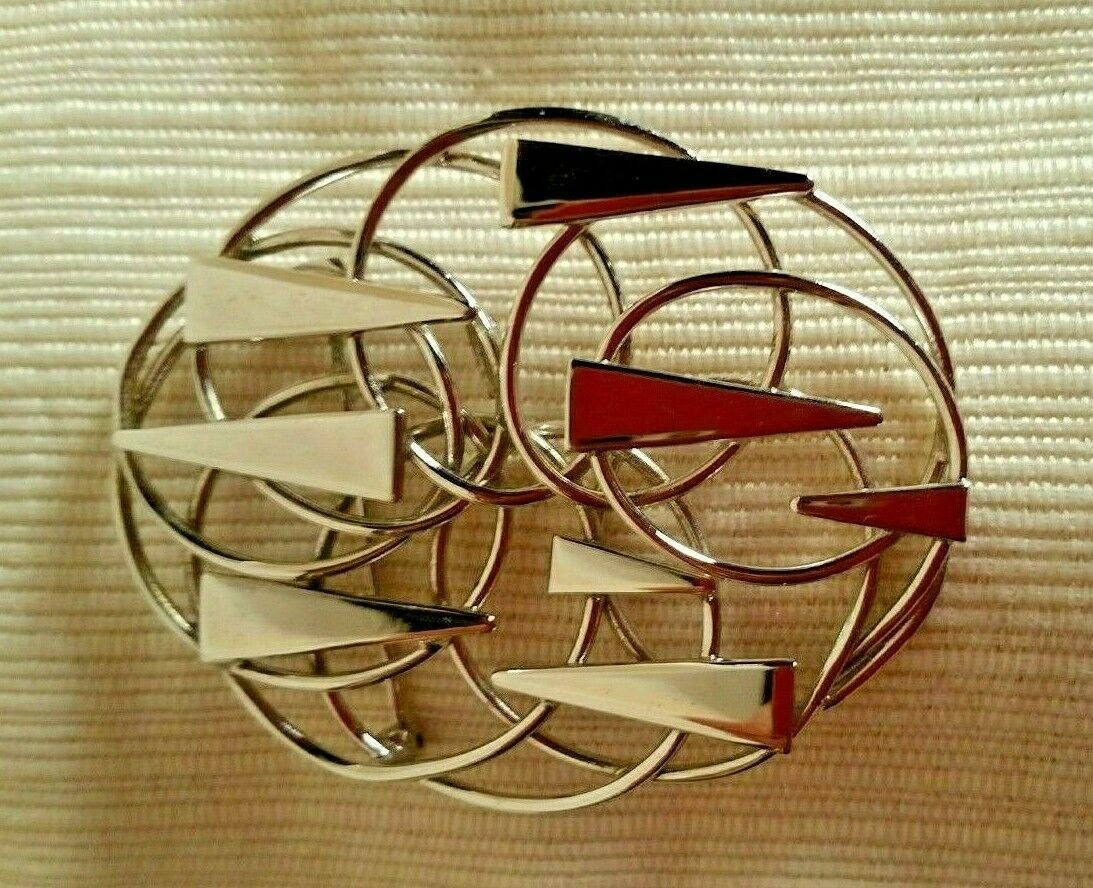 Vintage Designer Signed L'F Silver Tone Oval Modernist Brooch Pin Item image 6