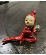 Vtg Pixie Red Elf Japan Gold Shoes Sitting Porcelain Figurine Christmas - £60.71 GBP