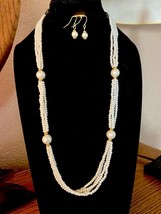 OOAK Multistrand Pearl Rope Necklace and Coordinating Dangle Earrings - £19.95 GBP