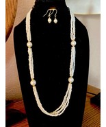 OOAK Multistrand Pearl Rope Necklace and Coordinating Dangle Earrings - £19.75 GBP