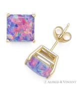 Lavender Square Cabochon Lab-Created Opal 14k Yellow Gold Pushback Stud ... - $128.69+