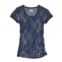 ATHLETA Ikat Pure Tee Women&#39;s M Ruched Navy T-Shirt Top, To Fro Ribbed Side - £16.75 GBP