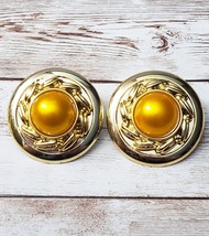 Vintage Clip On Earrings Large Statement Golden Yellow &amp; Gold Tone 3D - £12.58 GBP