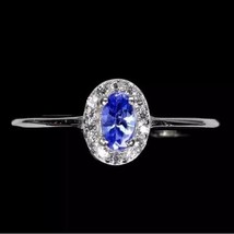 Natural Unheated Oval Tanzanite 5x3mm White Topaz 925 Sterling Silver Ring Size - £71.44 GBP