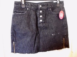 Women&#39;s Juniors Bongo Denim Black Destruction Zip Button Front Skirt Size 7 New - £15.50 GBP