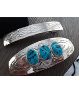 New 925 Sterling Silver Turquoise Barrette Hair Clip Set Free Shipping - $219.99