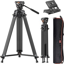 Video Tripod, Coman 74&quot; Professional Metal Heavy Duty Camera, Q6 New Flu... - $181.95