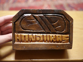 Vintage 70s Handcarved Solid Oak HONDURAS Napkin Mail Holder Desk Organizer - £15.73 GBP
