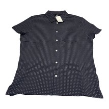 H&amp;M Shirt Men&#39;s XL Blue Polka Dot Stretch Collared Cap Sleeve Casual But... - £22.68 GBP