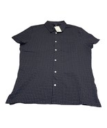 H&amp;M Shirt Men&#39;s XL Blue Polka Dot Stretch Collared Cap Sleeve Casual But... - £22.82 GBP