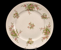 Bavarian Porcelain 10 inch Dinner Plate, White w/Pink Petal Flowers, Gold Trim - £11.45 GBP
