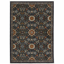 7 X 10 Blue and Ivory Oriental Power Loom Area Rug With Fringe - €400,62 EUR