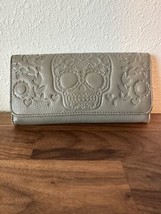 Loungefly Tri Fold Gray Taupe Wallet Sugar Skull Embossed Multi Compartment - £11.98 GBP