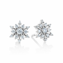 14K White Gold Plated 0.25Ct Round Cut Real Moissanite Snowflake Stud Earrings - £65.76 GBP