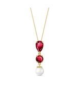 Galaxy Gold 14K Solid Yellow Gold Pearl &amp; Ruby Pendant Necklace, 14 Inch... - $791.99