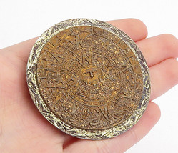 MEXICO 925 Silver - Vintage 2 Tone Mayan Aztec Sun Calendar Brooch Pin - BP1668 - £101.37 GBP