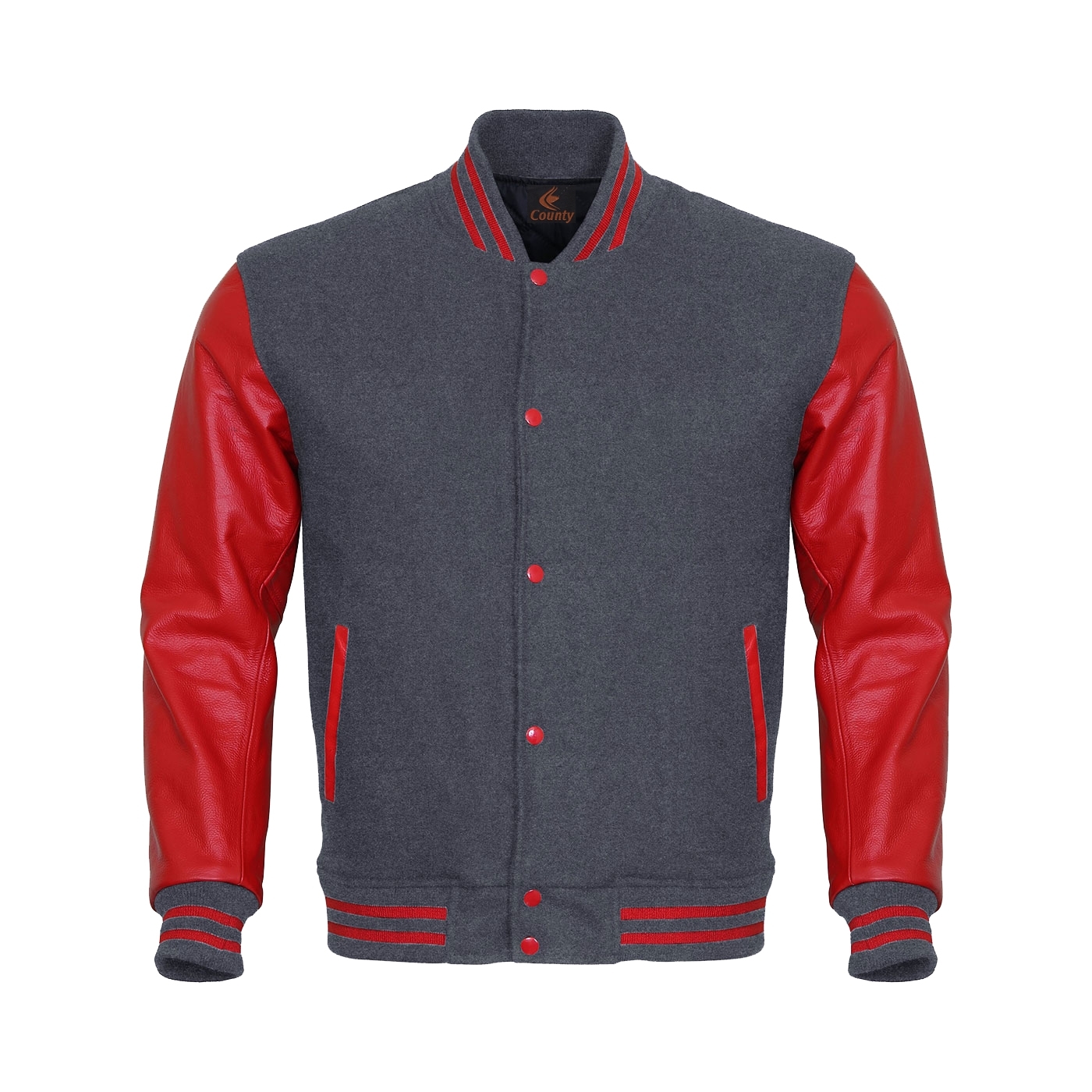 Varsity Jacket Letterman Jacket Baseball Jacket Gray Body & Red Leather Sleeves