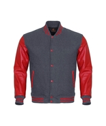 Varsity Jacket Letterman Jacket Baseball Jacket Gray Body &amp; Red Leather ... - £65.79 GBP+