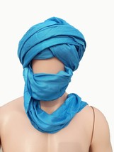 Genuine Handmade Sky Blue Tuareg Scarf, Long Moroccan Berber Turban, African hea - £51.10 GBP