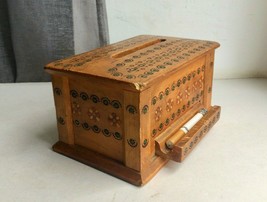 Rare Vintage Carved Wooden Cigarette Box / Case, Antique cigarette dispenser 50s - £51.95 GBP