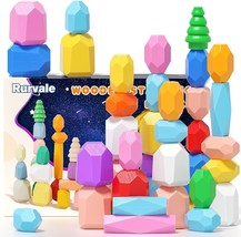 40PCS Wooden Stacking Rocks Toys, Montessori Toys for 1 2 3 year old, Stacking t - £7.77 GBP